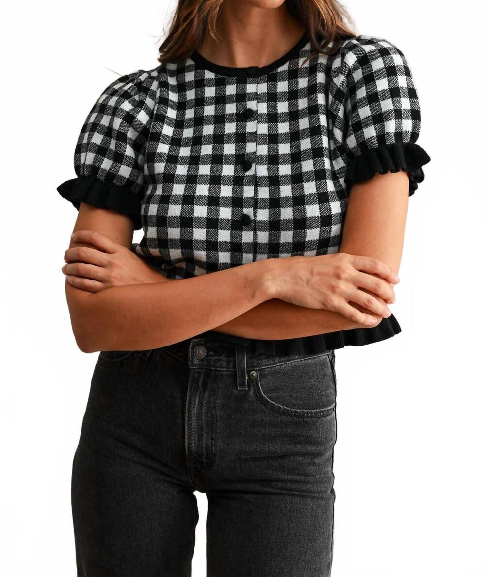 NEW MABLE knit ruffled cardigan in gingham